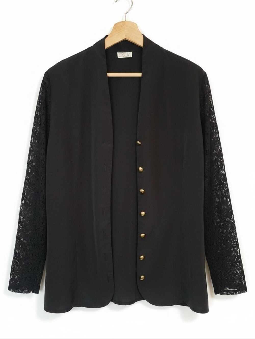Opus Vintage Lace Sleeve Gold Button Blouse
